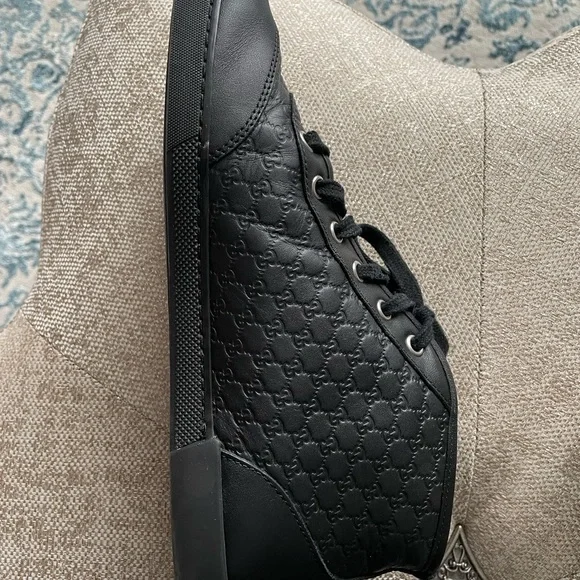 GUCCI Authentic Black Leather High Top Women’s Sneakers with box - Picture 5 of 15